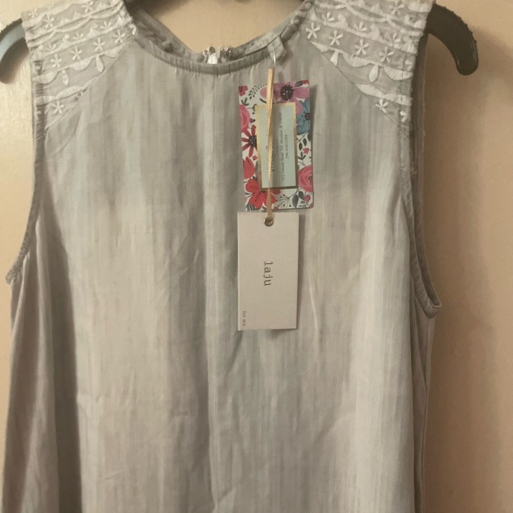 Laju Los Angeles Sz 6 xsmall gray sleeveless dress midi ruffle hem Ptp 17 “ 35 L - Picture 3 of 9